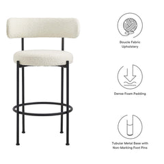 Albie Ivory/Black Boucle Fabric Bar Stools (Set of 2) - Ornate Home