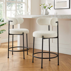 Albie Ivory/Black Boucle Fabric Counter Stools (Set of 2) - Ornate Home