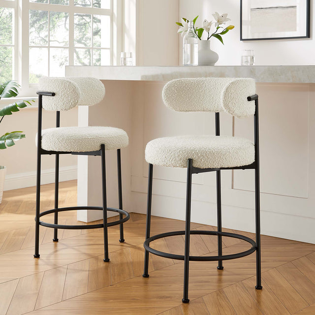 Albie Ivory/Black Boucle Fabric Counter Stools (Set of 2) - Ornate Home