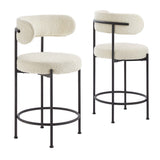 Albie Ivory/Black Boucle Fabric Counter Stools (Set of 2) - Ornate Home