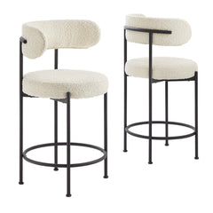 Albie Ivory/Black Boucle Fabric Counter Stools (Set of 2) - Ornate Home