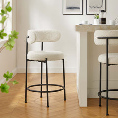 Albie Ivory/Black Boucle Fabric Counter Stools (Set of 2) - Ornate Home