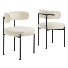 Albie Ivory/Black Boucle Fabric Dining Chairs (Set of 2) - Ornate Home