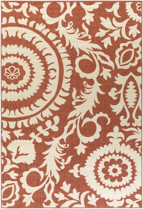Alburnett Burnt Orange Floral Outdoor Rug - Clearance - Ornate Home