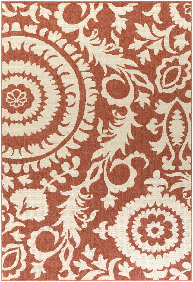Alburnett Burnt Orange Floral Outdoor Rug - Clearance - Ornate Home