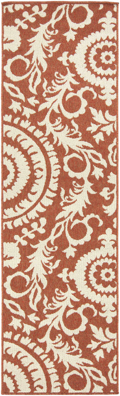 Alburnett Burnt Orange Floral Outdoor Rug - Clearance - Ornate Home