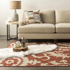 Alburnett Burnt Orange Floral Outdoor Rug - Clearance - Ornate Home