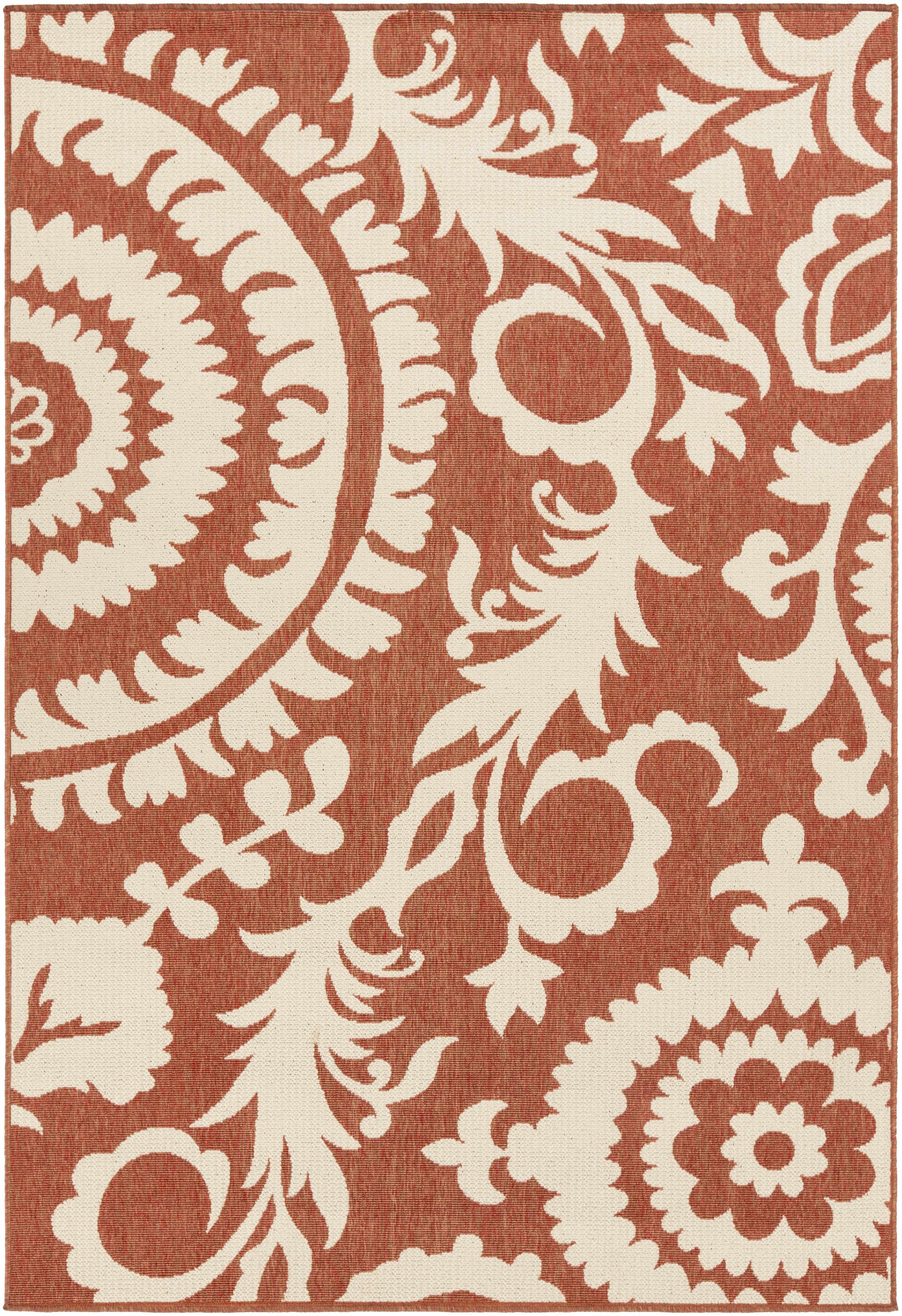 Alburnett Burnt Orange Floral Outdoor Rug - Clearance - Ornate Home