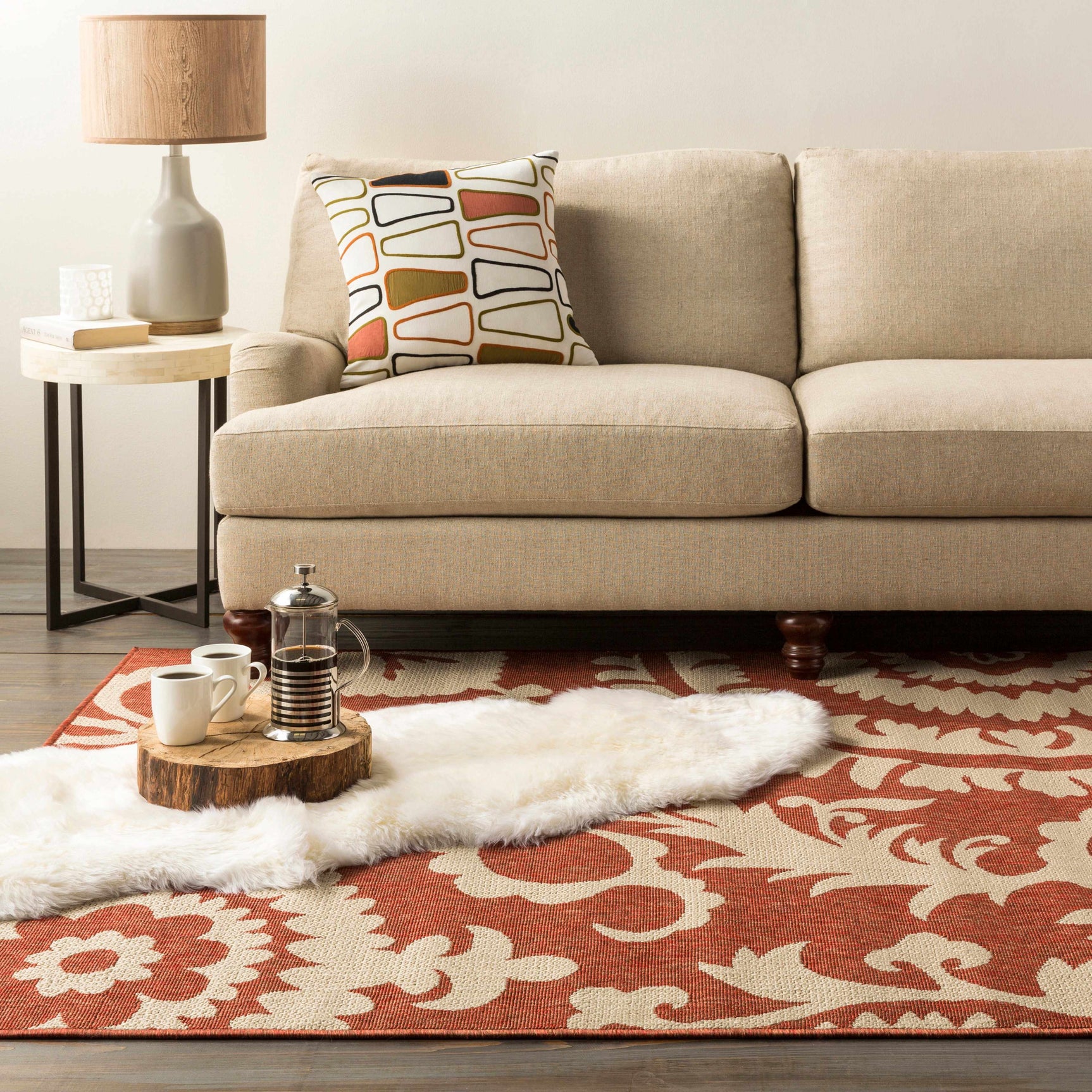 Alburnett Burnt Orange Floral Outdoor Rug - Clearance - Ornate Home