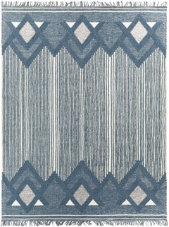 Aldbourne Blue Tassel Flatweave Wool Rug - Clearance - Ornate Home