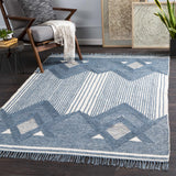 Aldbourne Blue Tassel Flatweave Wool Rug - Clearance - Ornate Home