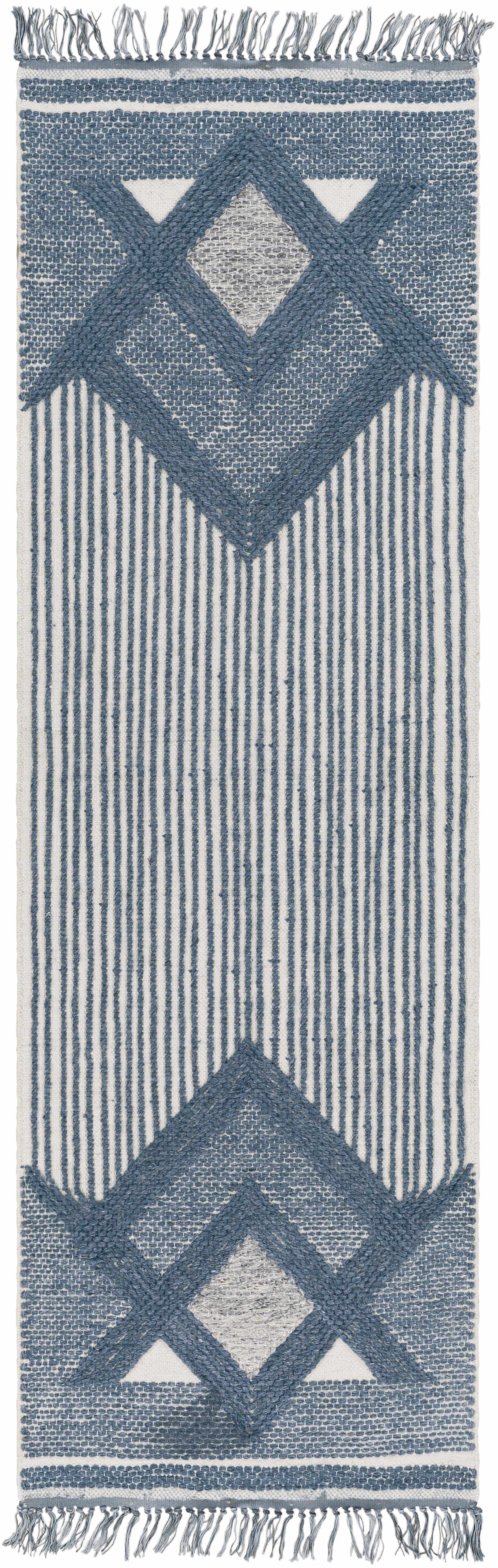 Aldbourne Blue Tassel Flatweave Wool Rug - Clearance - Ornate Home