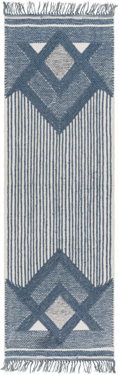 Aldbourne Blue Tassel Flatweave Wool Rug - Clearance - Ornate Home
