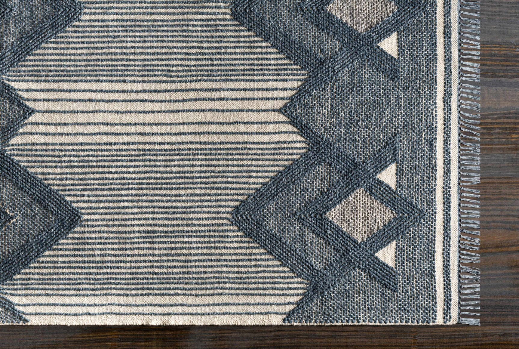 Aldbourne Blue Tassel Flatweave Wool Rug - Clearance - Ornate Home