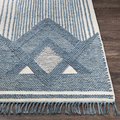 Aldbourne Blue Tassel Flatweave Wool Rug - Clearance - Ornate Home