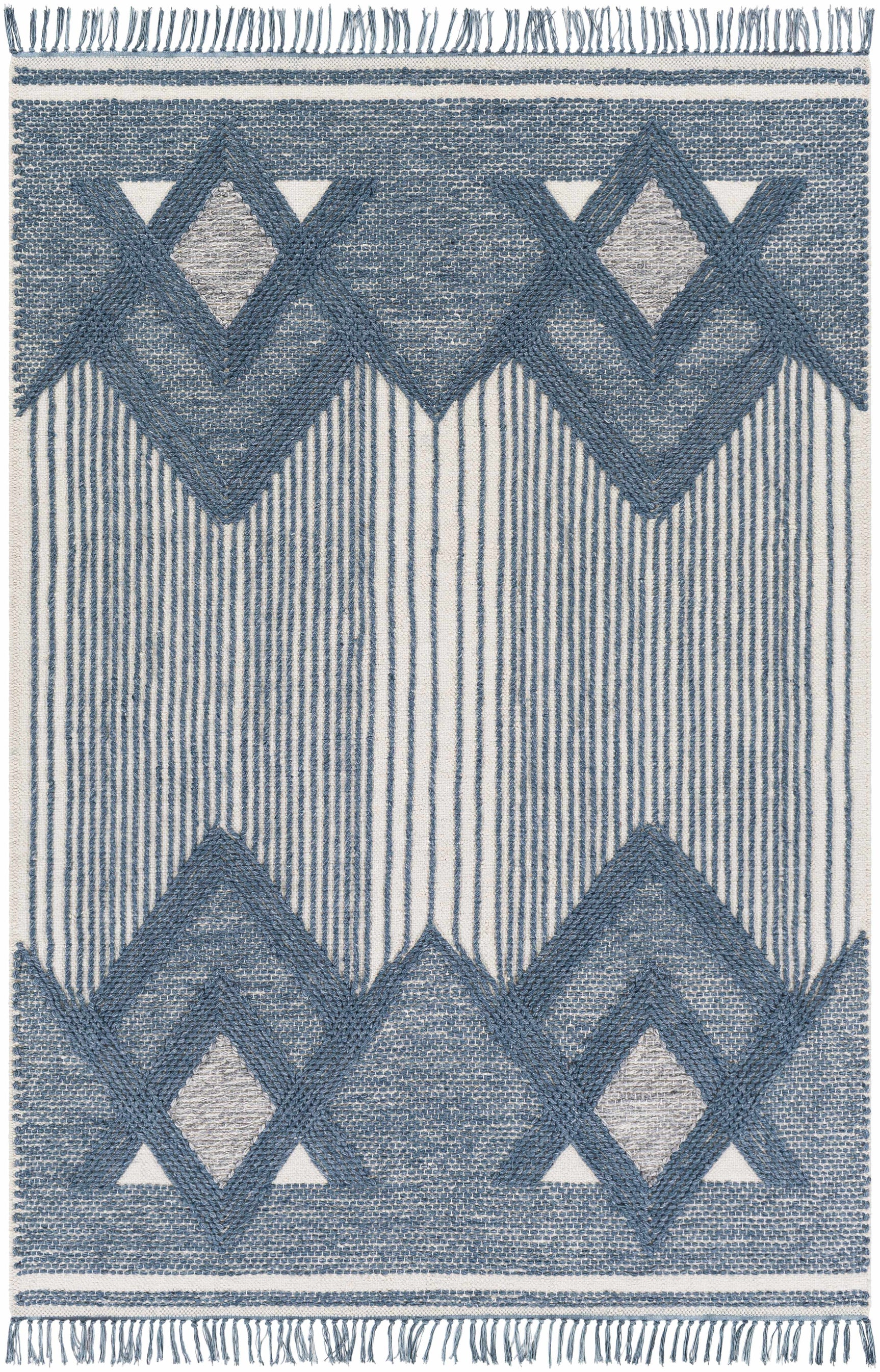 Aldbourne Blue Tassel Flatweave Wool Rug - Clearance - Ornate Home