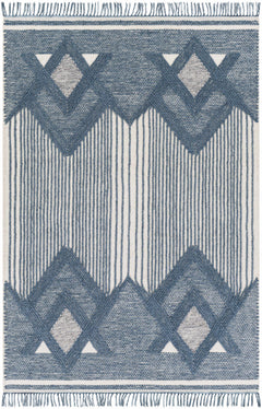 Aldbourne Blue Tassel Flatweave Wool Rug - Clearance - Ornate Home