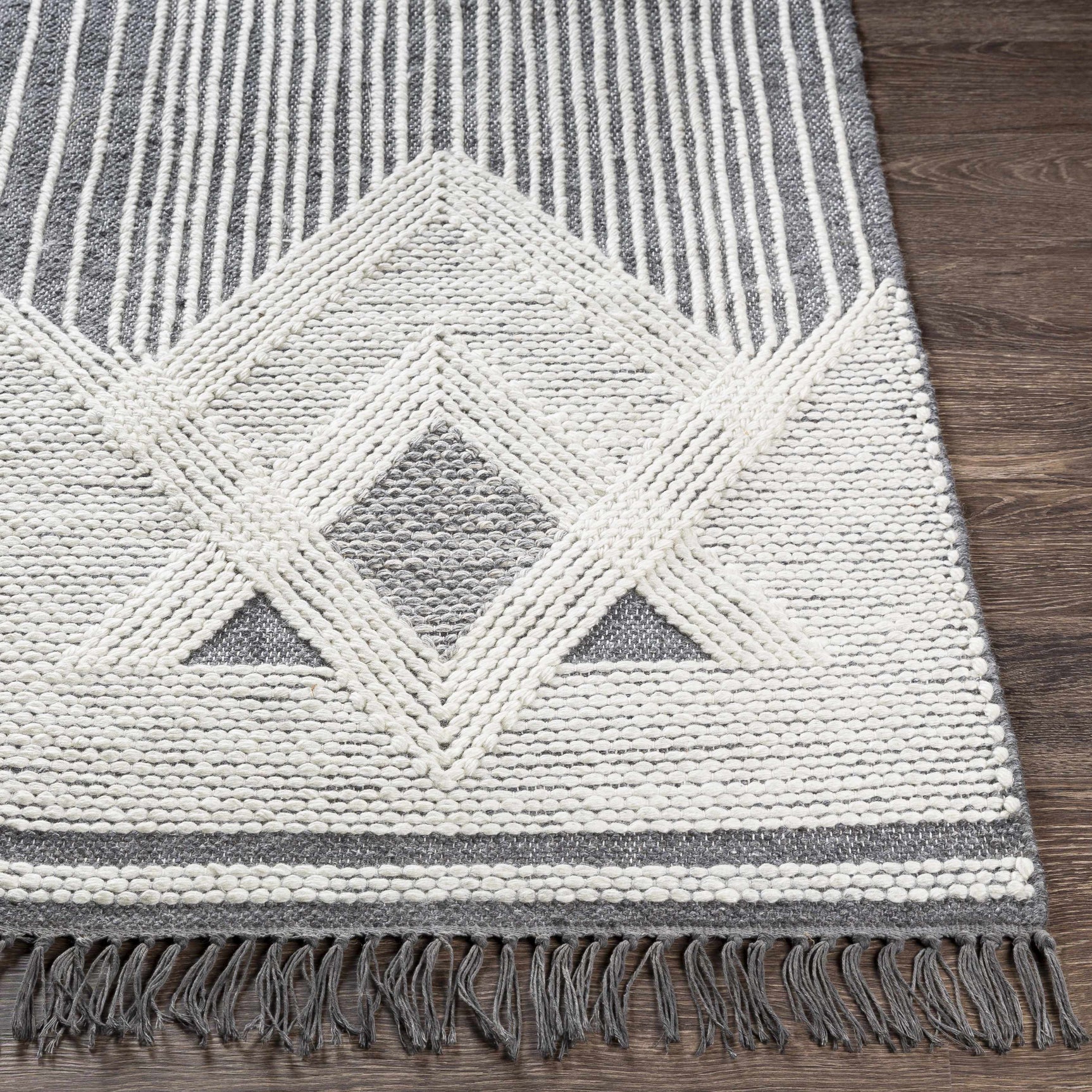 Aldbourne Gray Tassel Flatweave Wool Rug - Clearance - Ornate Home
