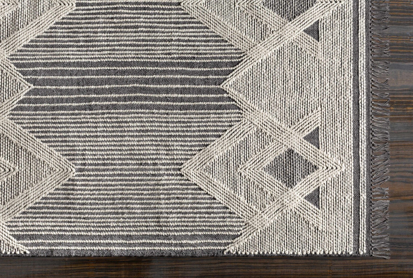 Aldbourne Gray Tassel Flatweave Wool Rug - Clearance - Ornate Home