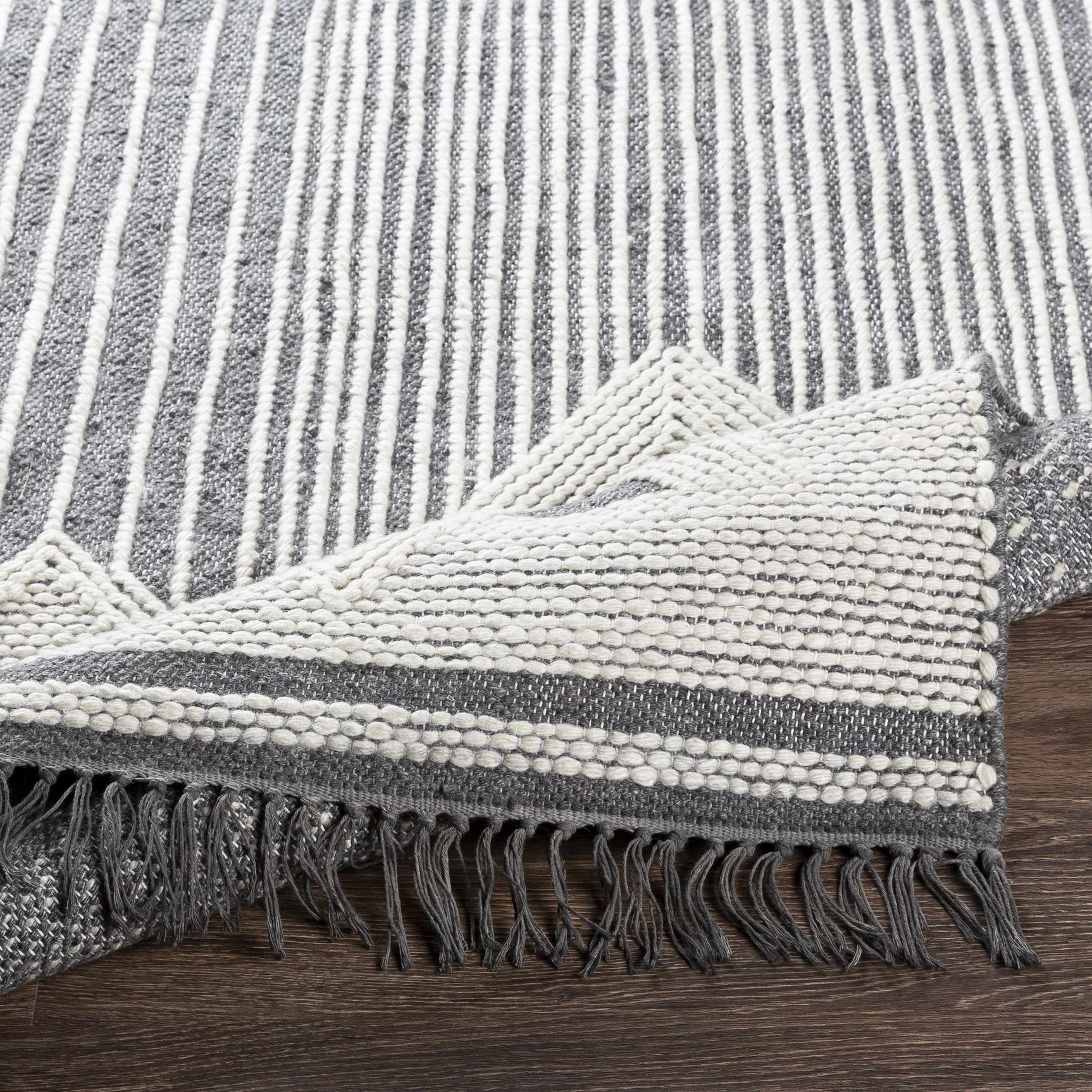 Aldbourne Gray Tassel Flatweave Wool Rug - Clearance - Ornate Home