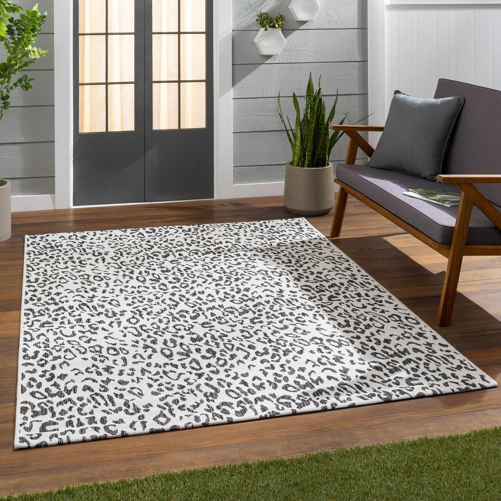 Alderbury White Leopard Print Outdoor Rug - Ornate Home