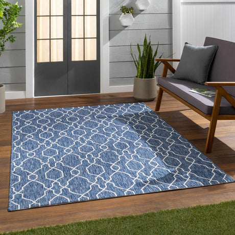 Aldford Denim Blue Trellis Outdoor Carpet - Ornate Home