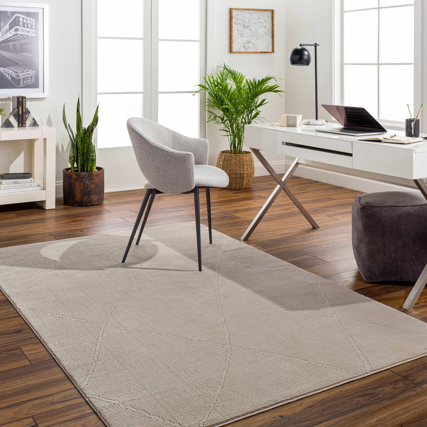 Aldis Tan Plush Textured Washable Rug - Clearance - Ornate Home