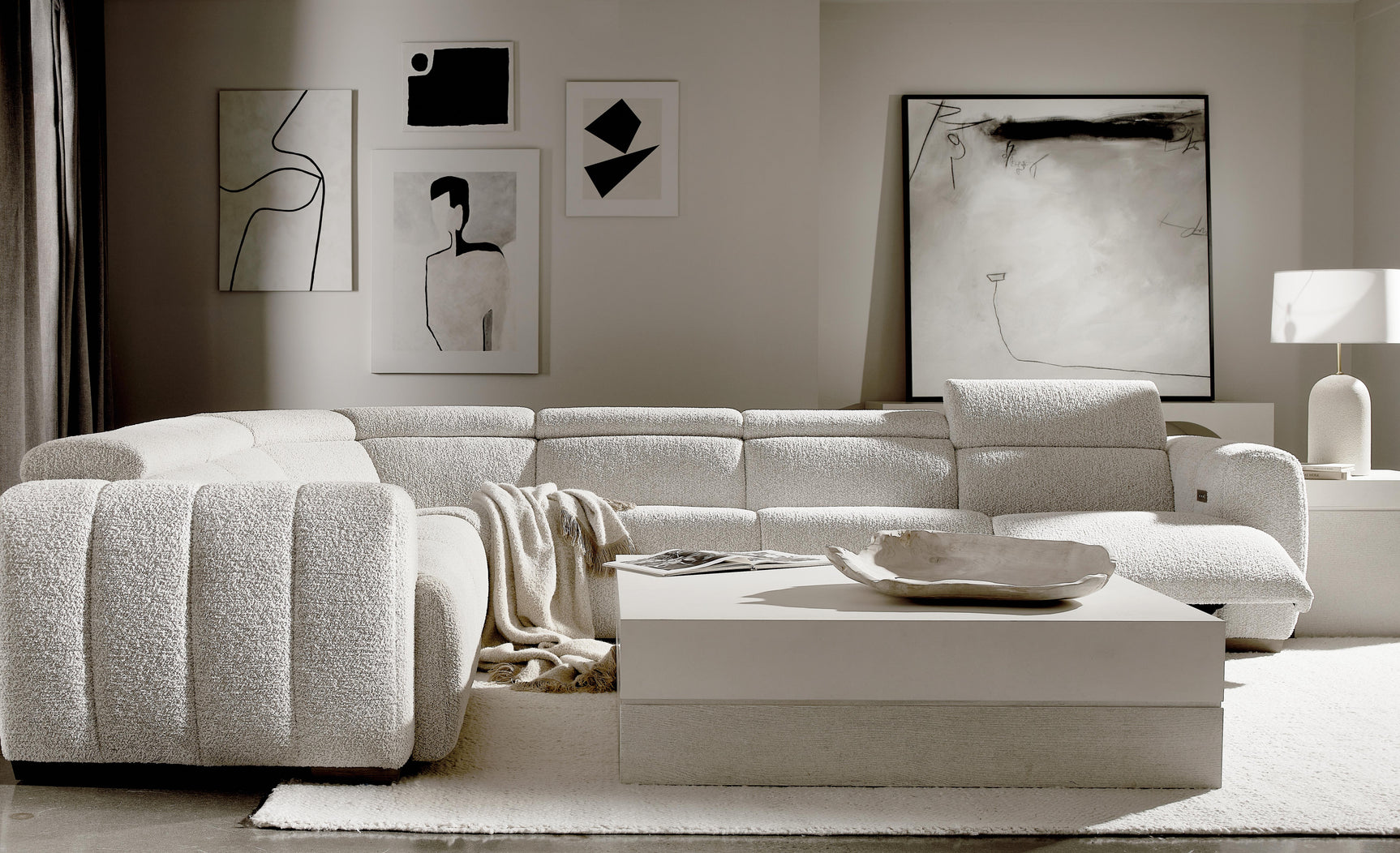 Aldo White/Cream Fabric Power Motion Sectional - Ornate Home