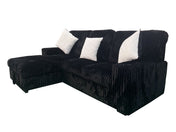 Venice Black Corduroy Storage Sleeper Sectional w/ Dual Cupholders & USB Ports - Ornate Home