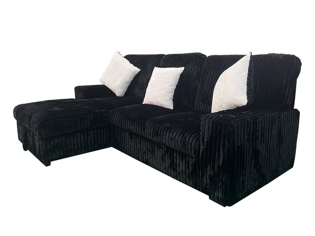 Venice Mink Black Media Sleeper Sectional w/ Dual Cupholders & USB Ports - Ornate Home