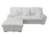 Venice Mink Ivory Media Sleeper Sectional w/ Dual Cupholders & USB Ports - Ornate Home