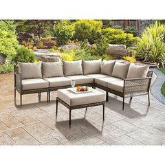 Aleisha Gray/Beige Outdoor Patio Ottoman - Ornate Home