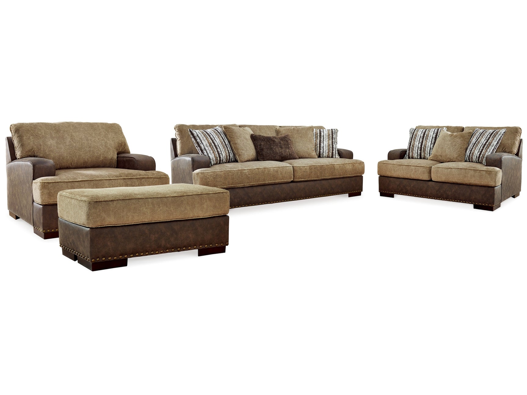 Alesbury Brown Sofa, Loveseat, Oversized Chair and Ottoman - Ornate Home