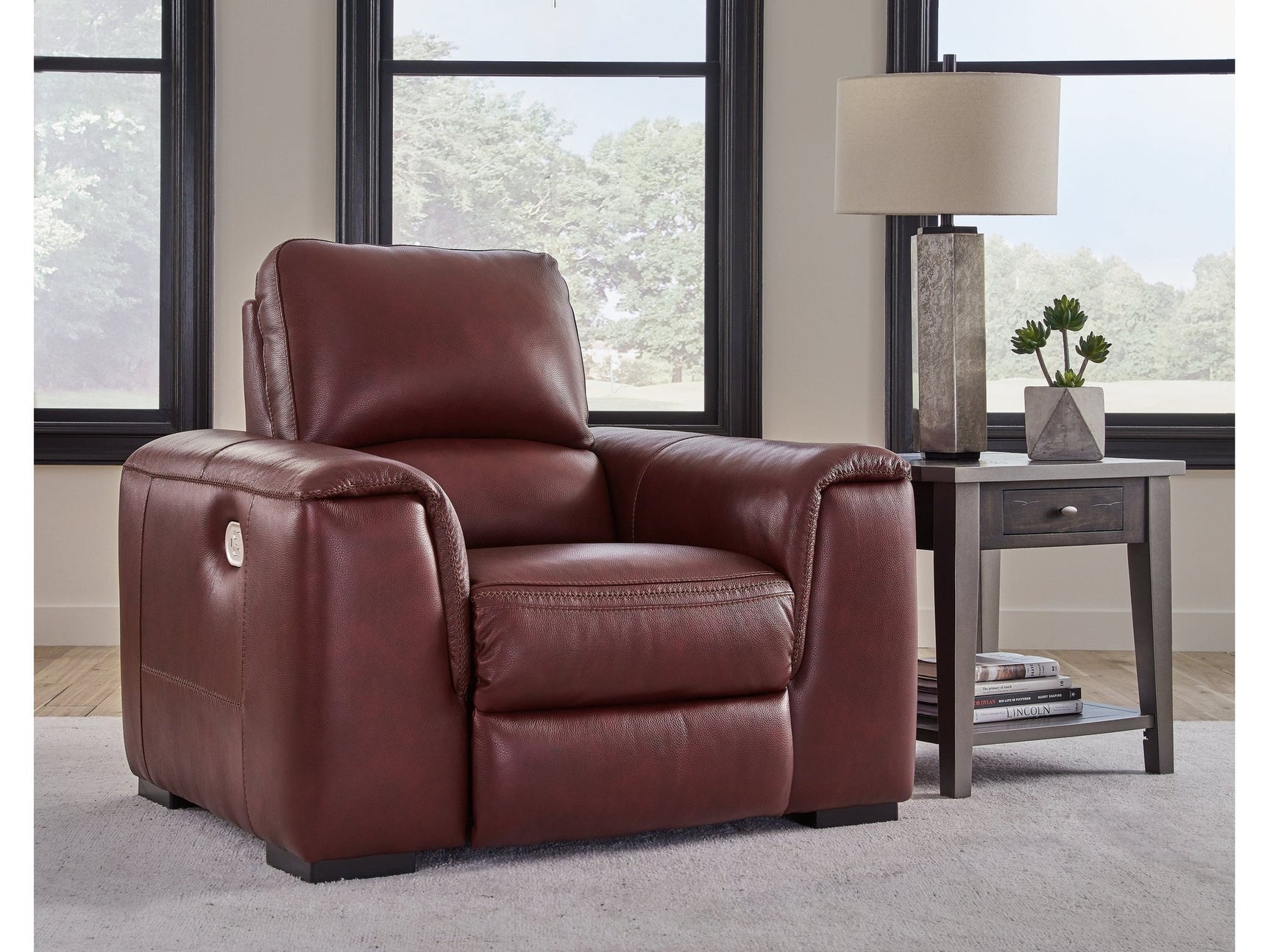 Alessandro Garnet Leather-match Power Recliner - Ornate Home