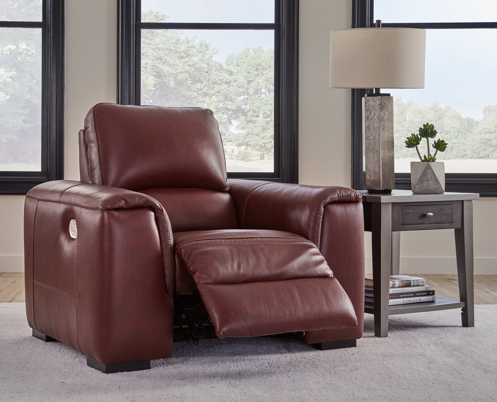 Alessandro Garnet Leather-match Power Recliner - Ornate Home