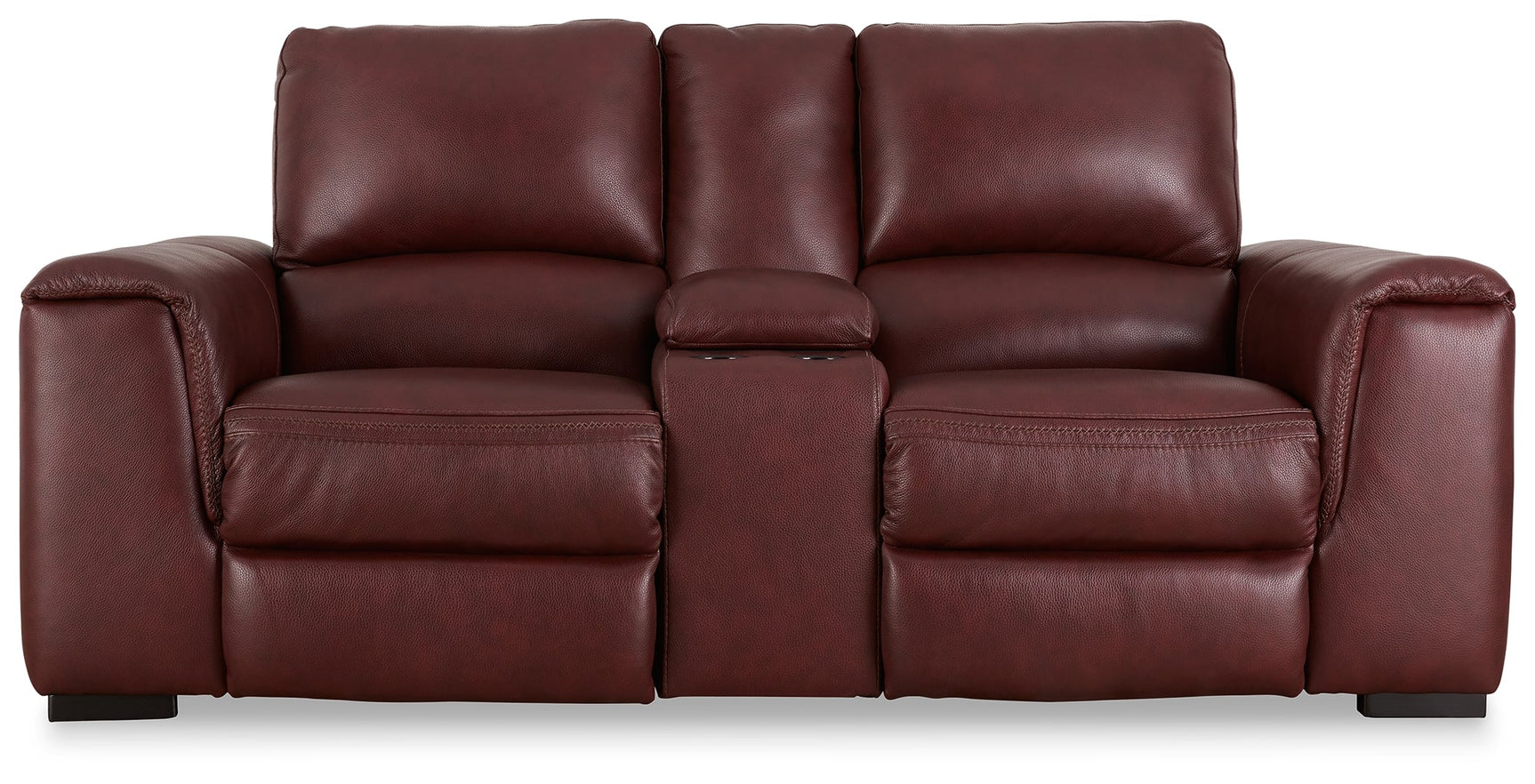 Alessandro Garnet Leather-match Power Reclining Loveseat w/ Console (Online Special Price) - Ornate Home