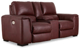 Alessandro Garnet Leather-match Power Reclining Loveseat w/ Console - Ornate Home