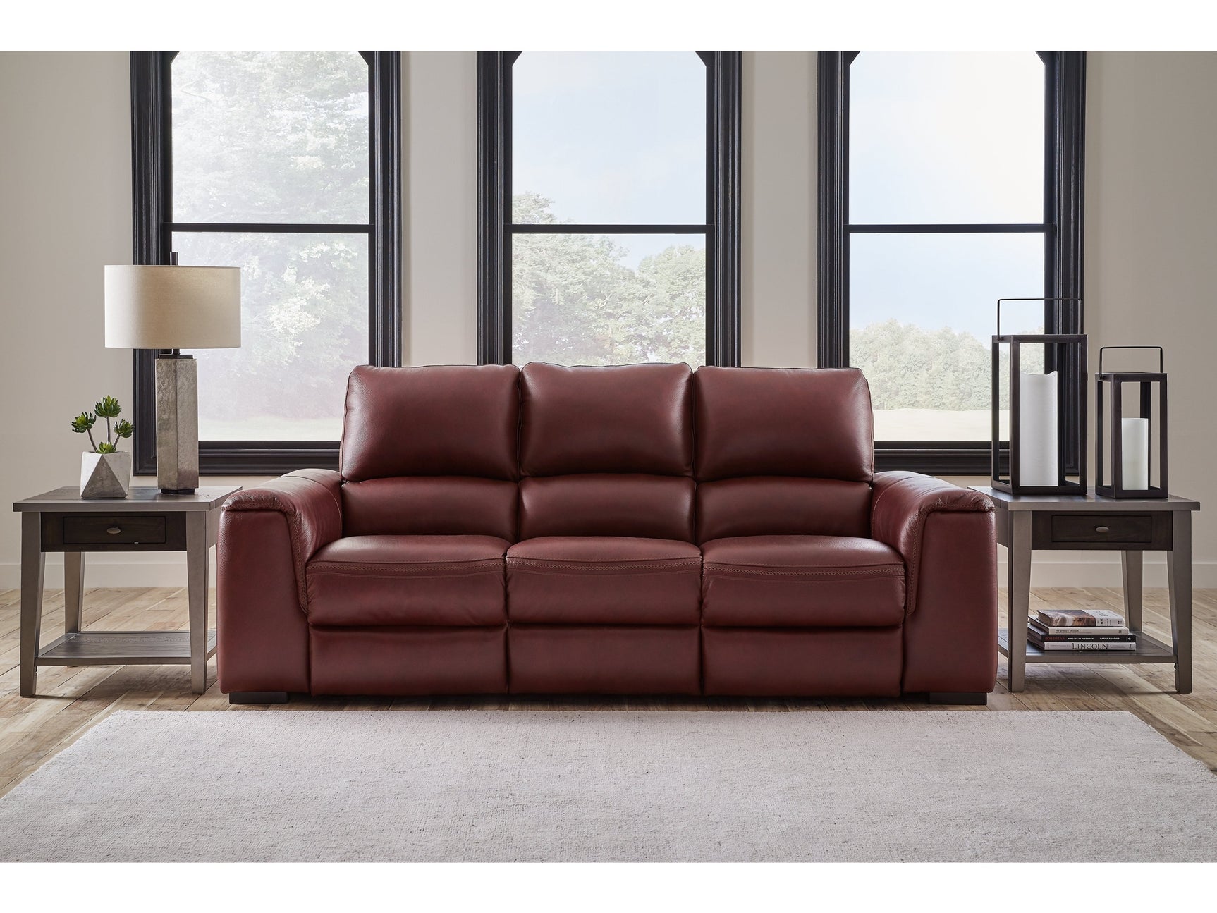 Alessandro Garnet Leather-match Power Reclining Sofa - Ornate Home