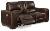 Alessandro Walnut Power Leather-match Reclining Loveseat w/ Console - Ornate Home