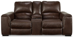 Alessandro Walnut Power Leather-match Reclining Loveseat w/ Console - Ornate Home