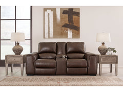 Alessandro Walnut Power Leather-match Reclining Loveseat w/ Console - Ornate Home