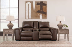 Alessandro Walnut Power Leather-match Reclining Loveseat w/ Console - Ornate Home