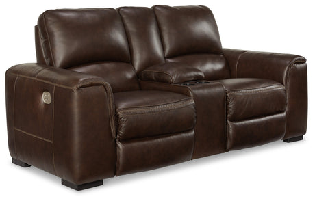 Alessandro Walnut Power Leather-match Reclining Loveseat w/ Console - Ornate Home