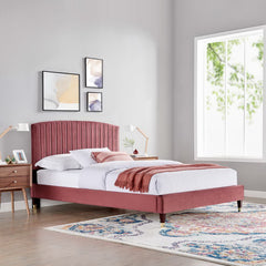 Alessi Dusty Rose Performance Velvet Queen Platform Bed - Ornate Home