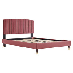Alessi Dusty Rose Performance Velvet Queen Platform Bed - Ornate Home