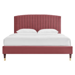 Alessi Dusty Rose Performance Velvet Queen Platform Bed - Ornate Home