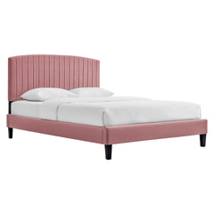 Alessi Dusty Rose Tapered Wood Leg Performance Velvet Queen Platform Bed - Ornate Home