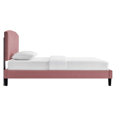Alessi Dusty Rose Tapered Wood Leg Performance Velvet Queen Platform Bed - Ornate Home