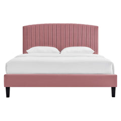 Alessi Dusty Rose Tapered Wood Leg Performance Velvet Queen Platform Bed - Ornate Home