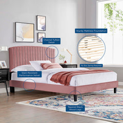 Alessi Dusty Rose Tapered Wood Leg Performance Velvet Queen Platform Bed - Ornate Home